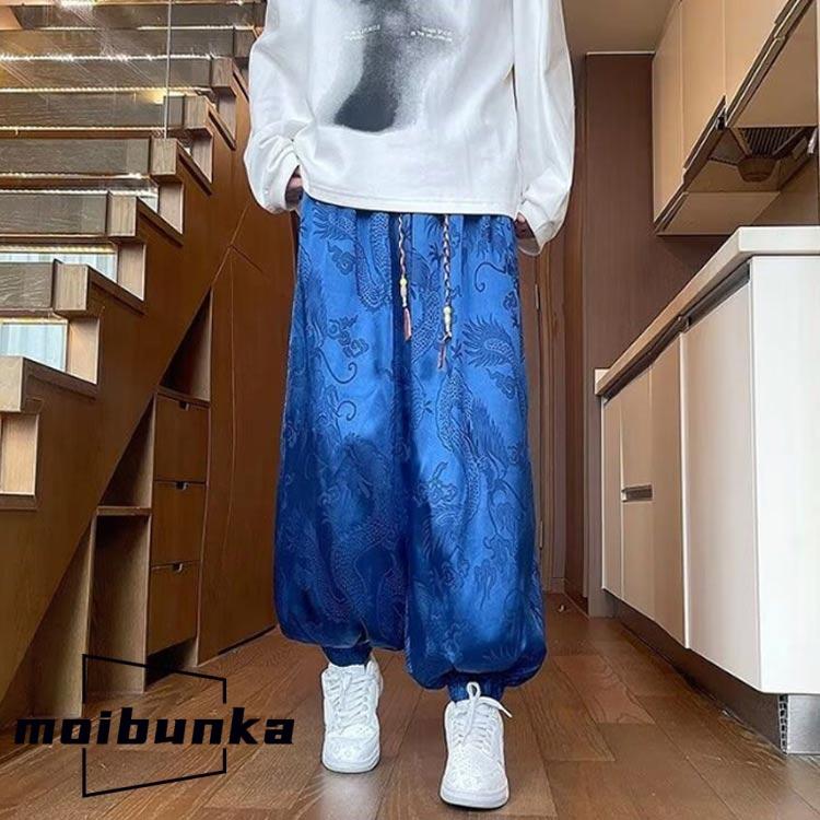サルエルパンツ 龍柄 ドラゴン柄 メンズ 涼しいパンツ 春夏 ワイド