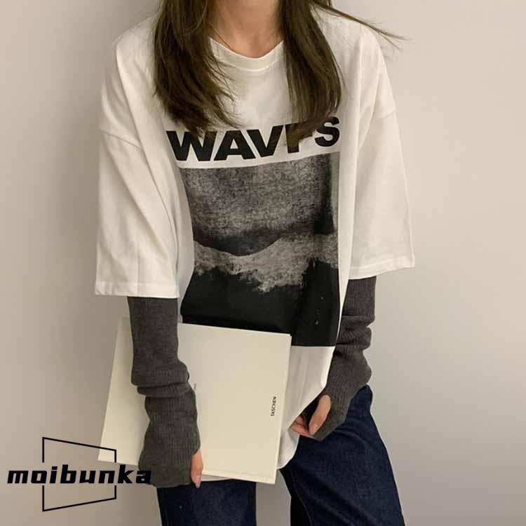 ロングtシャツ ビッグシルエットTシャツ レディース 韓国風 プル