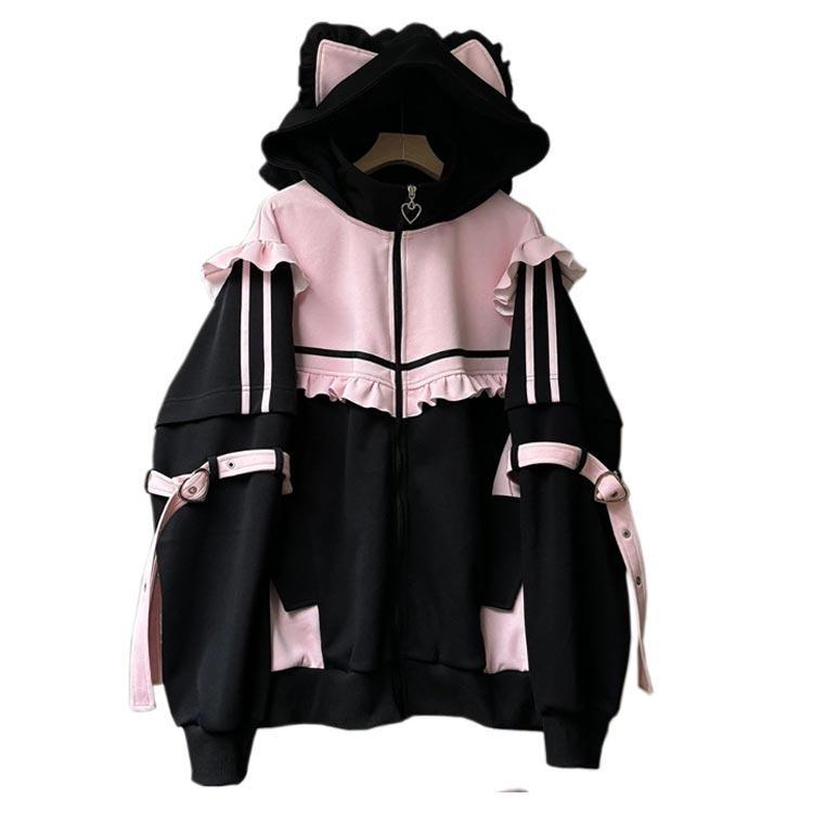 猫耳 サブカル系 天使界隈 メンズ Y2K ゆったり パーカー 量産型