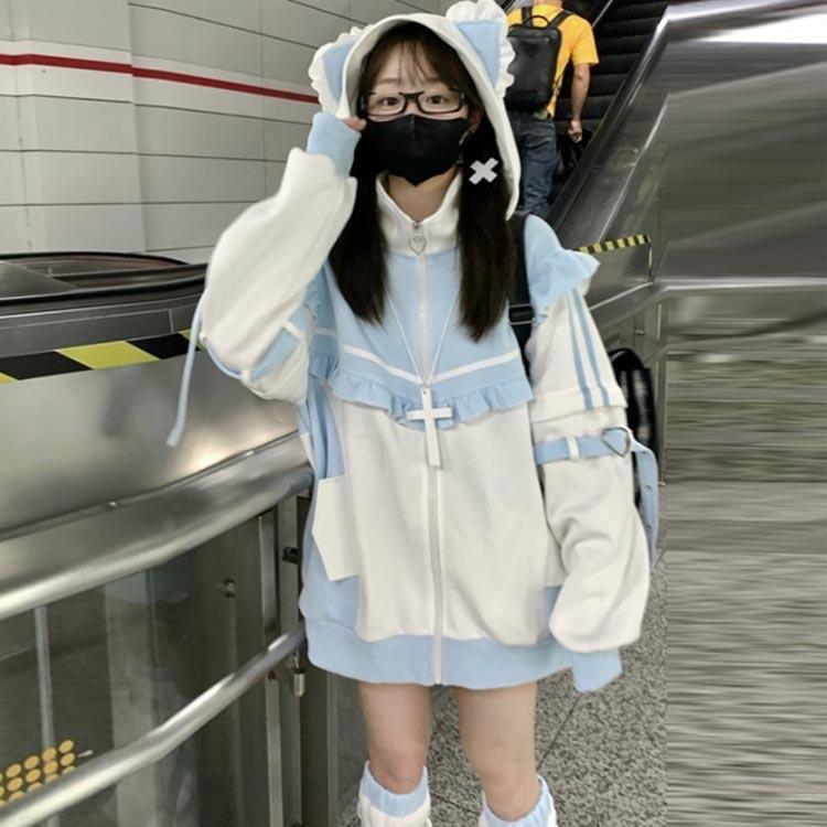 猫耳 サブカル系 天使界隈 メンズ Y2K ゆったり パーカー 量産型