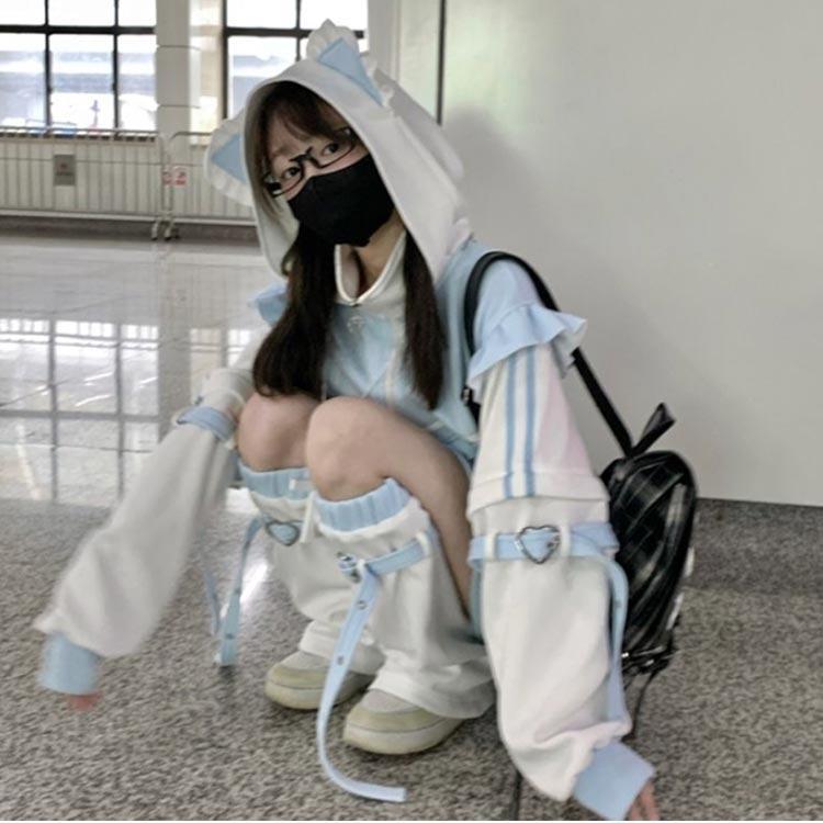 天使界隈 サブカル系 パーカー＆猫耳ニット 猫耳 サブカル系 天使界隈 メンズ Y2K ゆったり パーカー 量産型