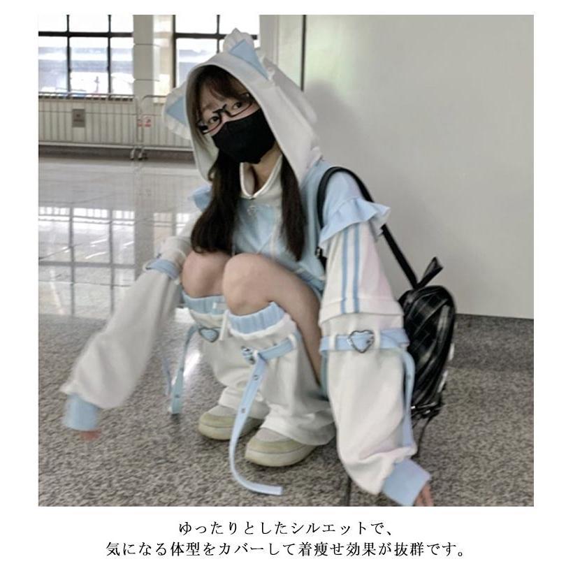 ハングリーアングリー HANGRY&ANGRY 猫耳 パーカー y2k HANGRY&ANGRY 猫耳フード付きパーカー