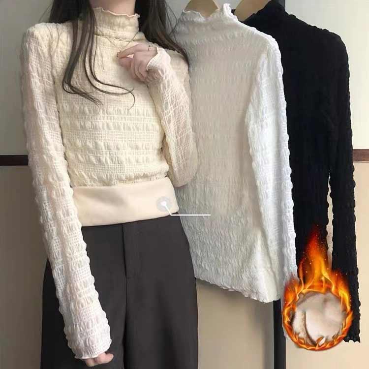 レースのハイネックインナー 裏起毛 ストレッチ インナー トップス 秋 冬 レディース 長袖 ブラウス 総レース ハイネック タートルネック レースブ |  | 01