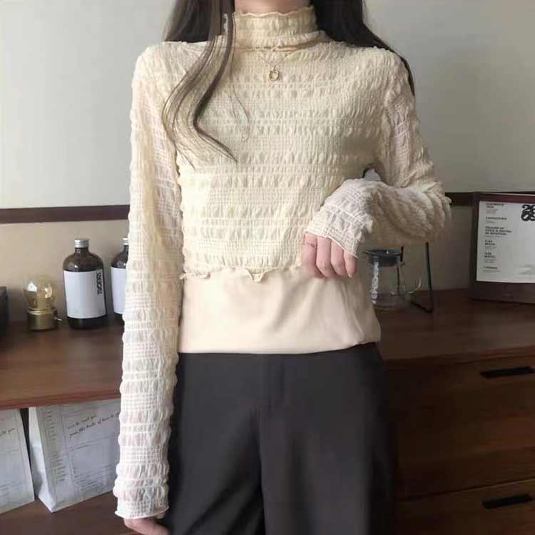 レースのハイネックインナー 裏起毛 ストレッチ インナー トップス 秋 冬 レディース 長袖 ブラウス 総レース ハイネック タートルネック レースブ |  | 02
