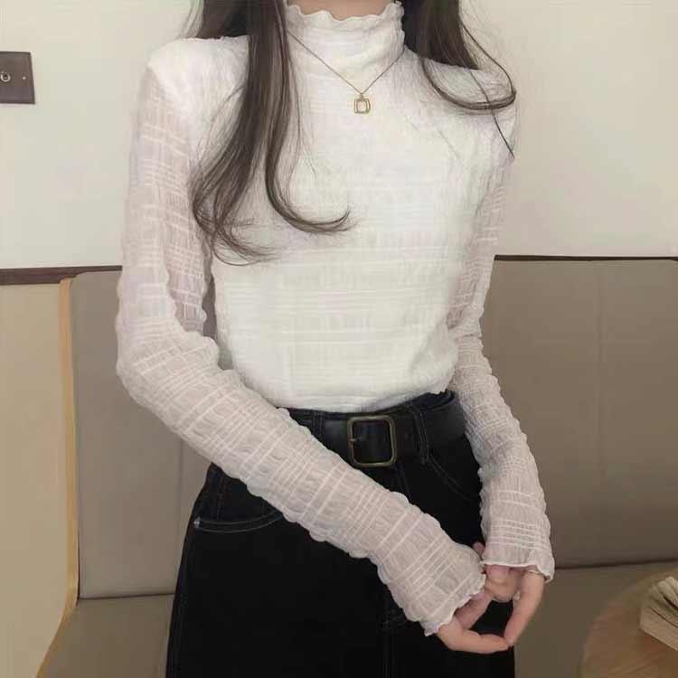 レースのハイネックインナー 裏起毛 ストレッチ インナー トップス 秋 冬 レディース 長袖 ブラウス 総レース ハイネック タートルネック レースブ |  | 03