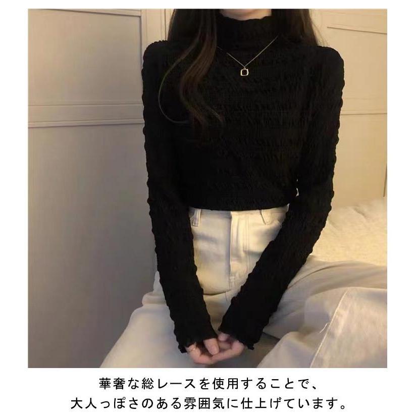 レースのハイネックインナー 裏起毛 ストレッチ インナー トップス 秋 冬 レディース 長袖 ブラウス 総レース ハイネック タートルネック レースブ |  | 08