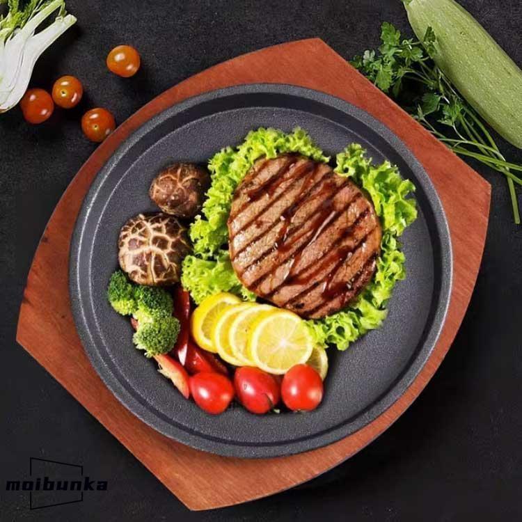 ステーキ皿 鉄板 大判 IH対応 業務用 鉄器 鋳物 木製 グリルプレート