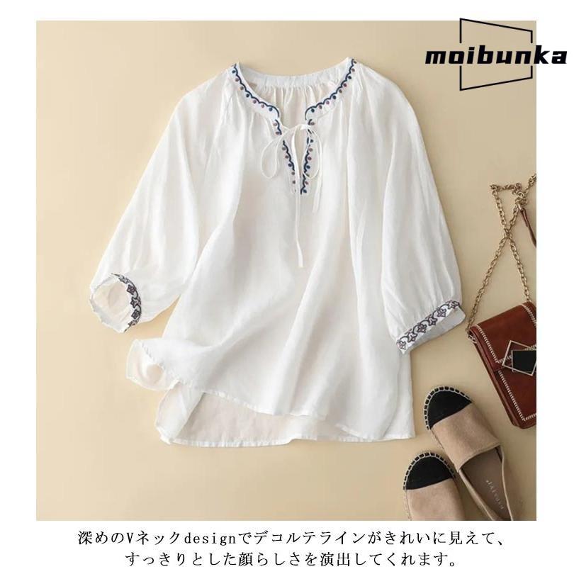 tシャツ ブラウス レディース 刺繍 七分袖tシャツ 刺繍ブラウス 7分袖