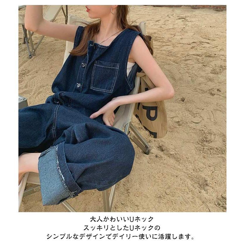 オールインワン 重ね着 デニム レディース 春 カジュアル ノースリーブ