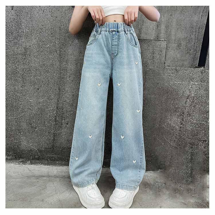 キッズ ワイドパンツ ジーンズ 薄手 刺繍 子供服 女の子 ウエストゴム かわいい デニムパンツ デニムパンツ 春夏 ゆったり ハート柄 ジーパン ボ |  | 12