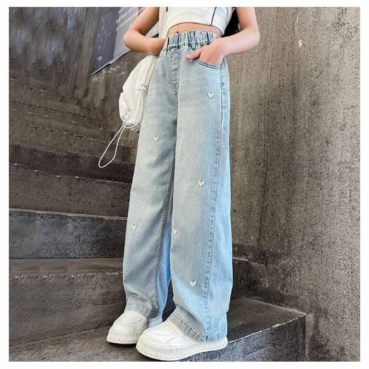 キッズ ワイドパンツ ジーンズ 薄手 刺繍 子供服 女の子 ウエストゴム かわいい デニムパンツ デニムパンツ 春夏 ゆったり ハート柄 ジーパン ボ |  | 13