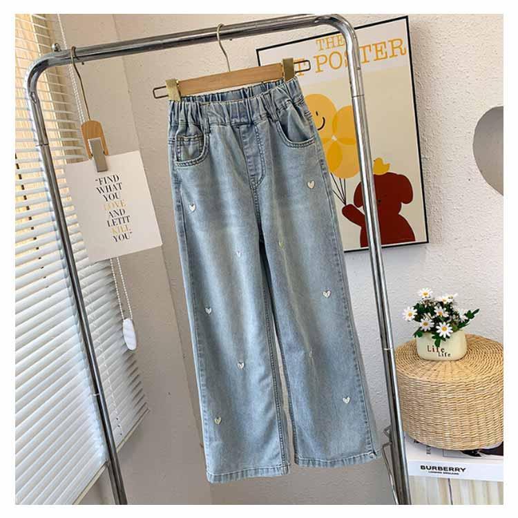 キッズ ワイドパンツ ジーンズ 薄手 刺繍 子供服 女の子 ウエストゴム かわいい デニムパンツ デニムパンツ 春夏 ゆったり ハート柄 ジーパン ボ |  | 15