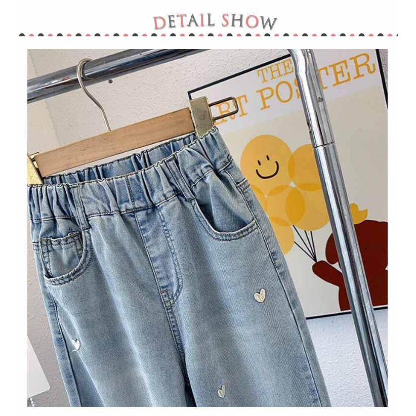 キッズ ワイドパンツ ジーンズ 薄手 刺繍 子供服 女の子 ウエストゴム かわいい デニムパンツ デニムパンツ 春夏 ゆったり ハート柄 ジーパン ボ |  | 16