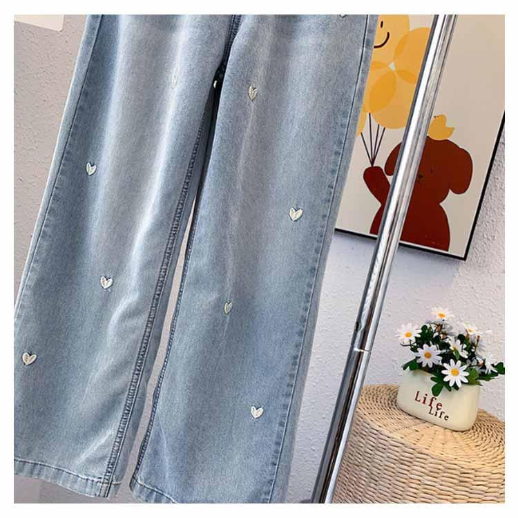 キッズ ワイドパンツ ジーンズ 薄手 刺繍 子供服 女の子 ウエストゴム かわいい デニムパンツ デニムパンツ 春夏 ゆったり ハート柄 ジーパン ボ |  | 17