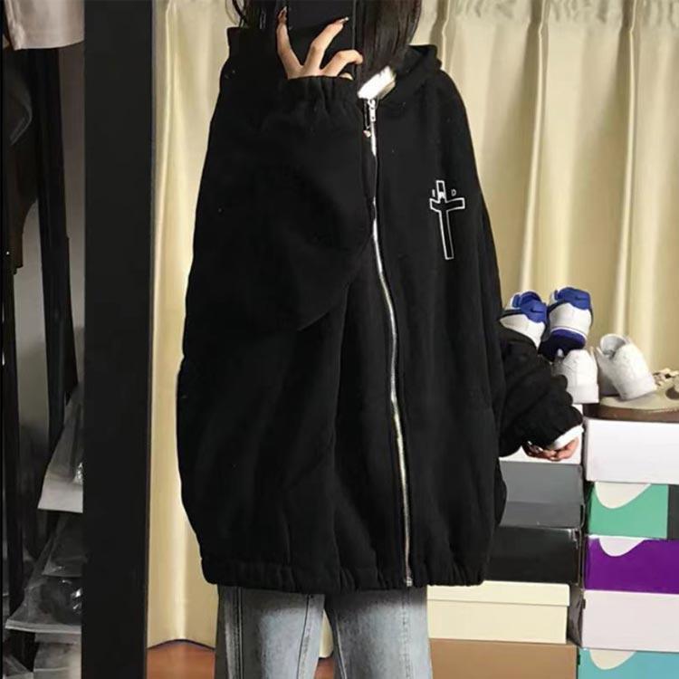 クロス柄フード付きパーカー クロス柄 十字架 パーカー フード付き レディース 地雷系 服