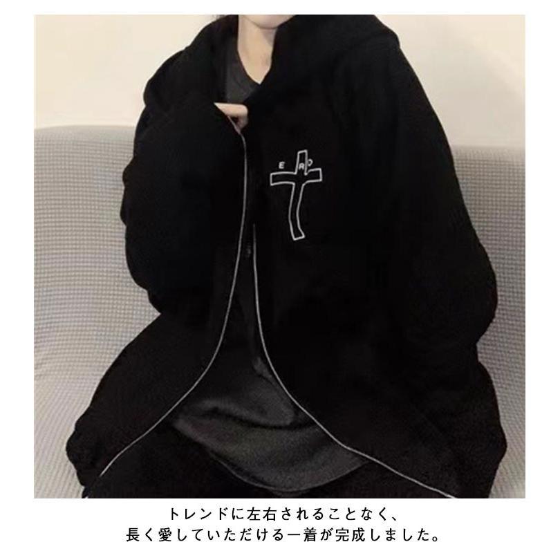 クロス柄フード付きパーカー クロス柄 十字架 パーカー フード付き レディース 地雷系 服