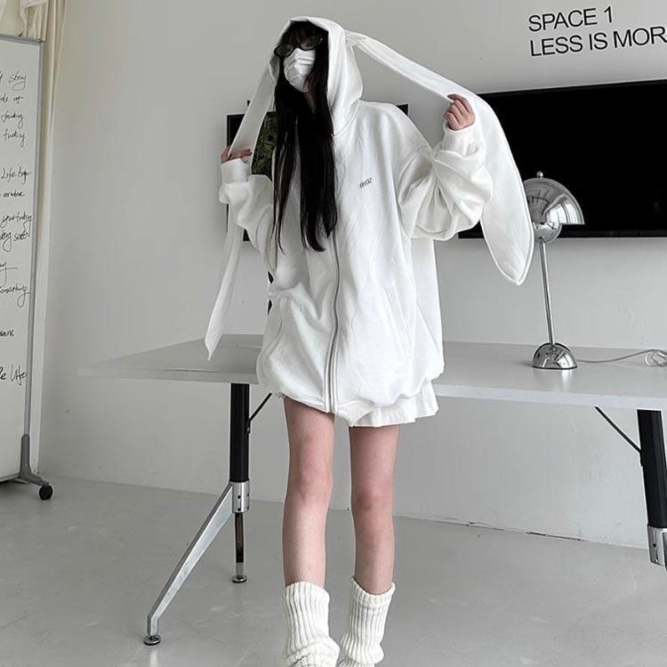 パーカー レディース ゆったり ジップアップパーカー フード付き うさ
