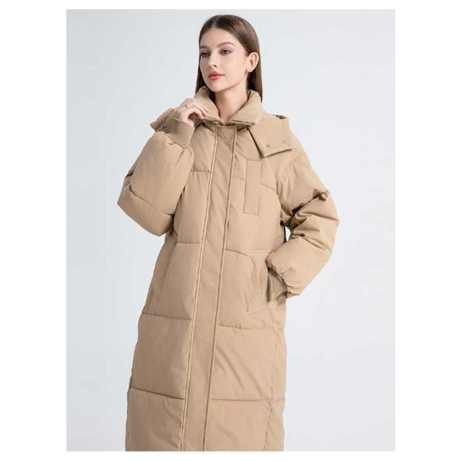 LS ベージュ ベンチコート フード付き ベンチコート 中綿 コート 袖リブ フード付き レディース 厚手