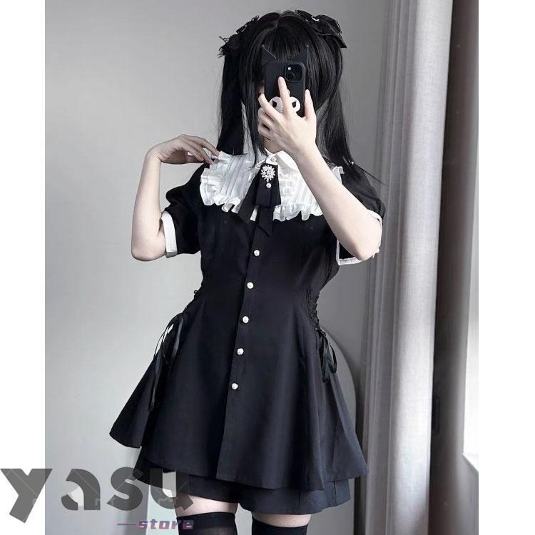 春 半袖 レディース ガール系 原宿系 地雷系 蝶結び フリル ワンピース