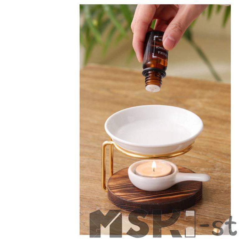 スタンド 茶香炉 アロマ炉 陶器 木製 アロマキャンドルホルダー アロマ炉 香りの燭台 アロマランプ アロマキャンドルホルダー オイルランプ キャンド | ブランド登録なし | 18