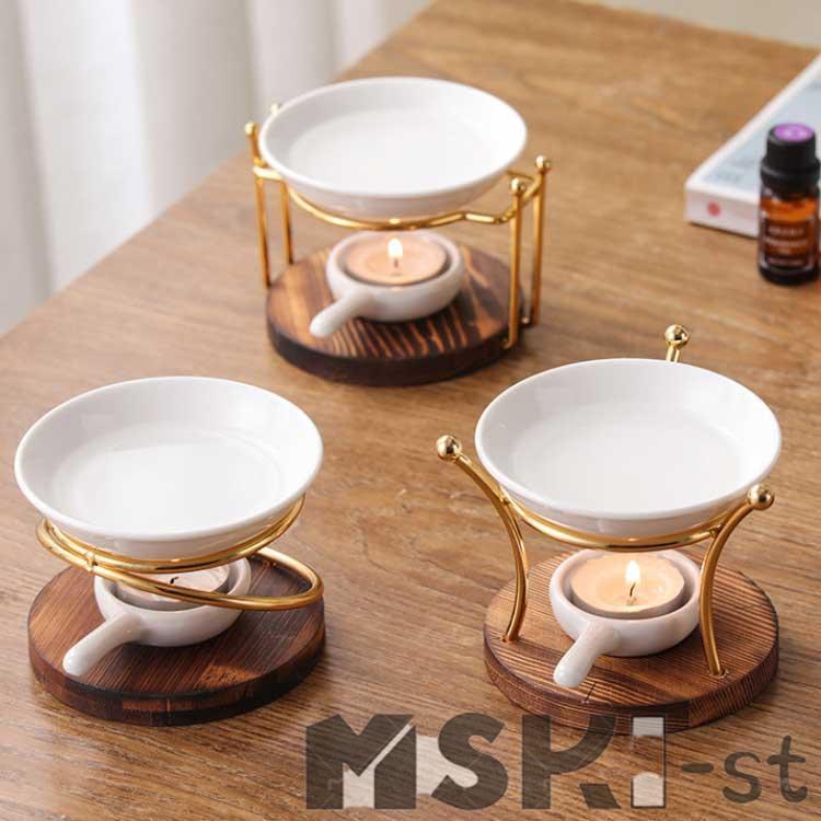 スタンド 茶香炉 アロマ炉 陶器 木製 アロマキャンドルホルダー アロマ炉 香りの燭台 アロマランプ アロマキャンドルホルダー オイルランプ キャンド | ブランド登録なし | 03