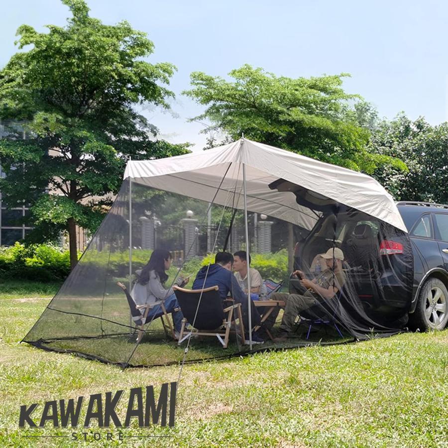 アウトドアカーサイドテント カーサイドタープ 蚊帳と収納バッグ付き ポータブルSUVテント 防水テールゲートシェード カーキャノピー アウトドア キャンプ 車 旅 | ブランド登録なし | 15