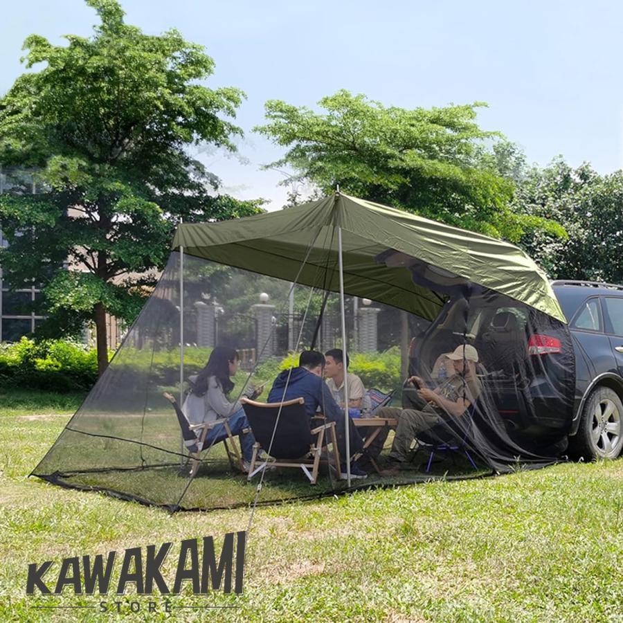 アウトドアカーサイドテント カーサイドタープ 蚊帳と収納バッグ付き ポータブルSUVテント 防水テールゲートシェード カーキャノピー アウトドア キャンプ 車 旅 | ブランド登録なし | 08
