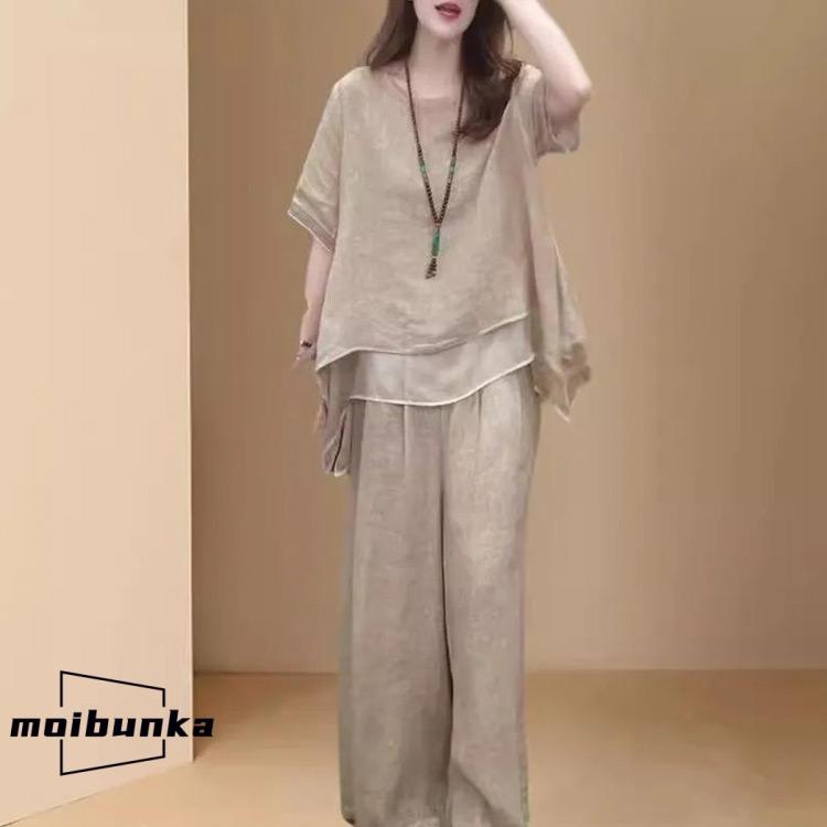 セットアップ ワイドパンツ レディース きれいめ 2点セット トップス パンツ 綿麻 20代30代40代50代 夏 ゆったり カジュアル ブラウス 体型カバー 上下セット  vii4v992689 楽天市場】レディース セットアップ パンツスーツ ２点セット ブラウス ワイドパンツ ロング丈 ｔシャツ トップス ラウンドネック 半袖  レイヤードスリーブ ウエストリボン 斜めポケット カジュアル ゆったり 体型カバー 大人 可愛い 通学 通勤 OL 春 夏 お洒落 30代 40代  ...
