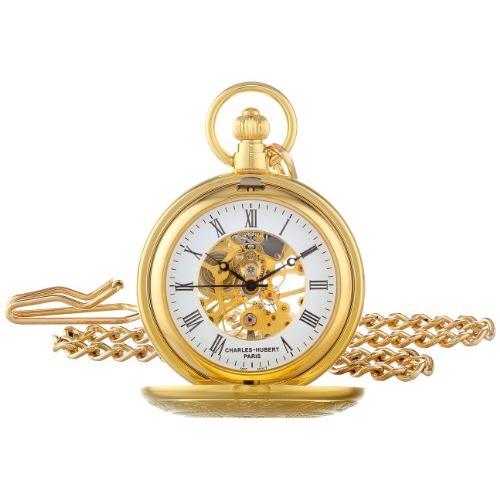 大切な人へのギフト探し スピード対応 全国送料無料 Charles-Hubert- Paris Brass Gold-Plated Mechanical Hunter Case Pocket Watch #3527 thomastooheybrown.com thomastooheybrown.com