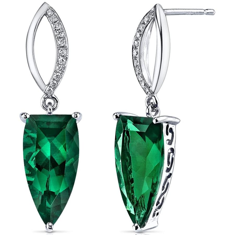 Peora 14 Kホワイトゴールド半分marquise作成エメラルドダイヤモンドイヤリング 5 59カラット 豪華