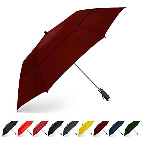 【待望★】 Umbrella Golf Folding EEZ-Y - (Marsala) 150cm Portable and Sturdy Open%カンマ% Auto - Canopy Double Windproof Large ゴルフ用傘