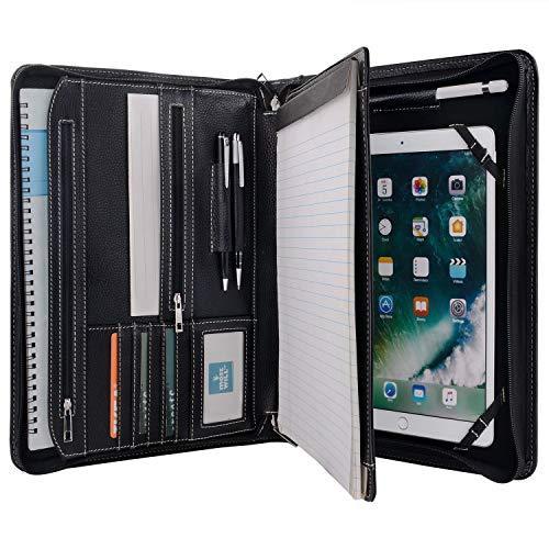 福袋 XIAOZHI ブラックレザーポートフォリオ メモ帳スペース付き 10.2インチ / 10.5インチ / 11インチ iPad用 パッドフォリオケース ビジネスジッパー式オーガナ マルチ対応ケース