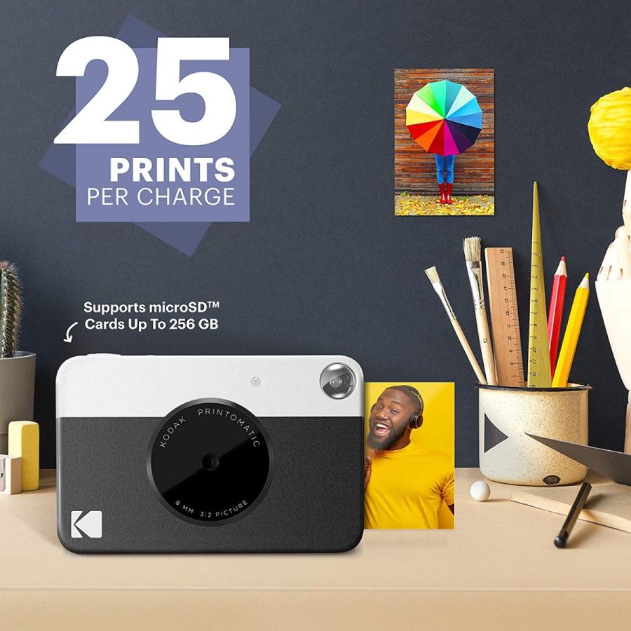21秋冬新作 カメラ プリント インスタント デジタル Printomatic Kodak ブラック 思い出を瞬時に印刷 ステッカー ペーパー フォト 2x3 Zink フィルムスキャナー Proksi Si