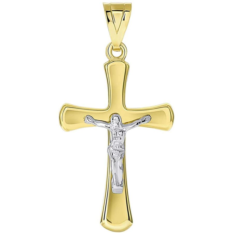 最も優遇の 14k ペンダント 十字架 クロス プレーン イエスキリスト ゴールド ツートーン ソリッド カーペット ラグ