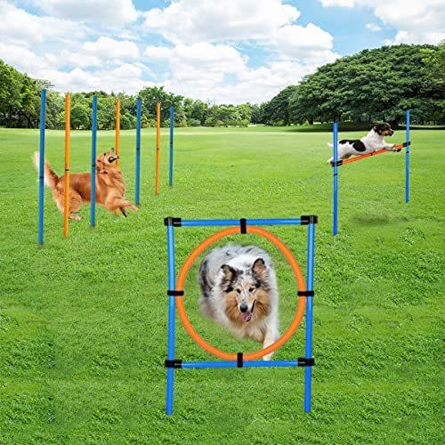MelkTemn Dog Agility Set-Dog Agility Equipment -1 Dog Agility Hurdle%C h e r m%7 Weave Poles%C h e r m%1 Dog Agility Jump-Canine Agility Set for