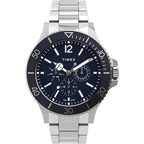 【第1位獲得！】 Timex Bracelet Steel Case&Stainless Silver-Tone with Dial Watch_Blue mm 43 Multifunction Harborside Men's 腕時計