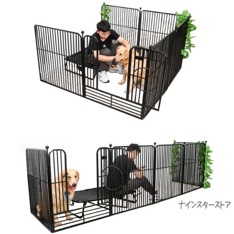 犬 ケージ ペットサークル スチール製 ペットフェンス 犬ゲージ ドア付き DIY 脱走防止柵 侵入防止 大型犬用 ゲート 中型犬 留守番 取付け簡単 スチール製