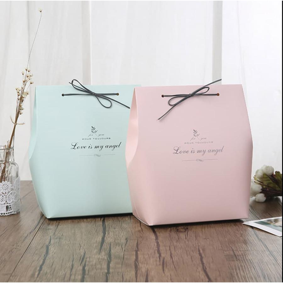 ギフト バッグ ラッピングリボン付 ミントブルー 3枚 ＋ ピンク セット