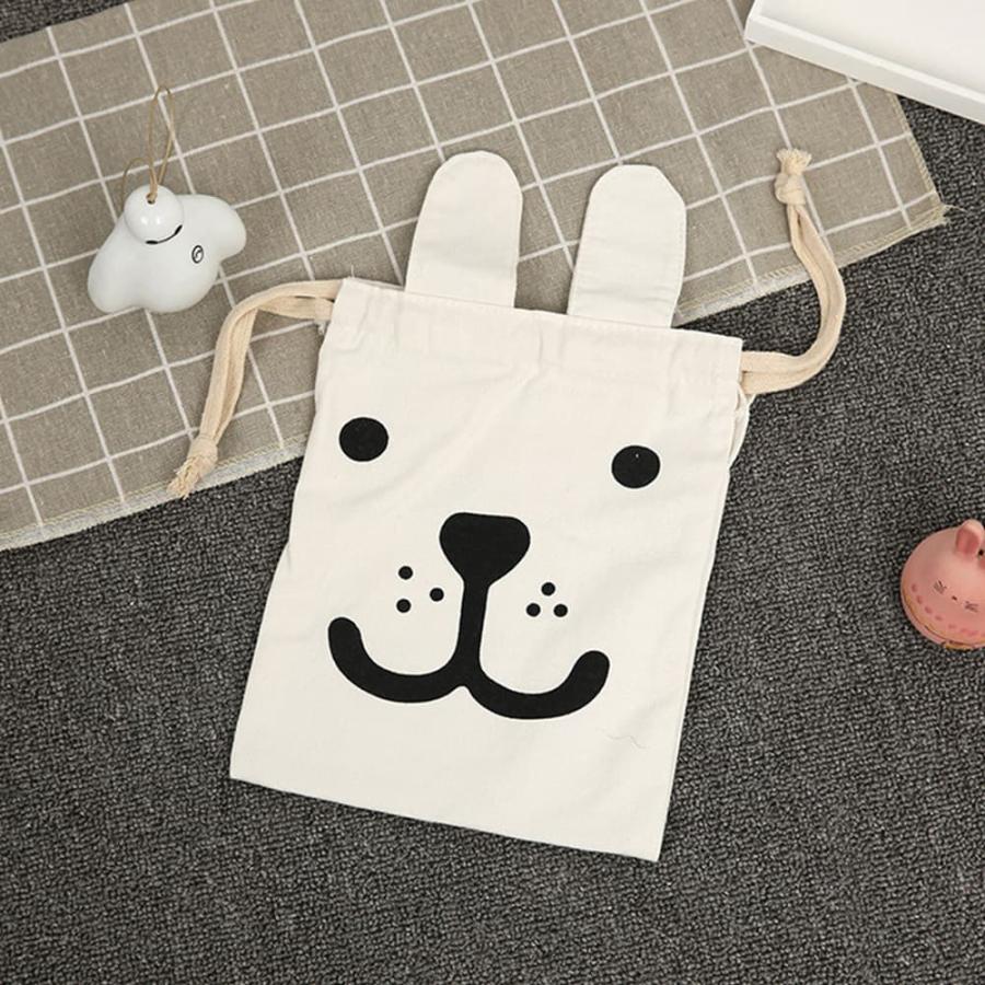 ドッグ 犬 フェイス プリント 巾着 21×27cm / 袋 小物入れ ポーチ 給食