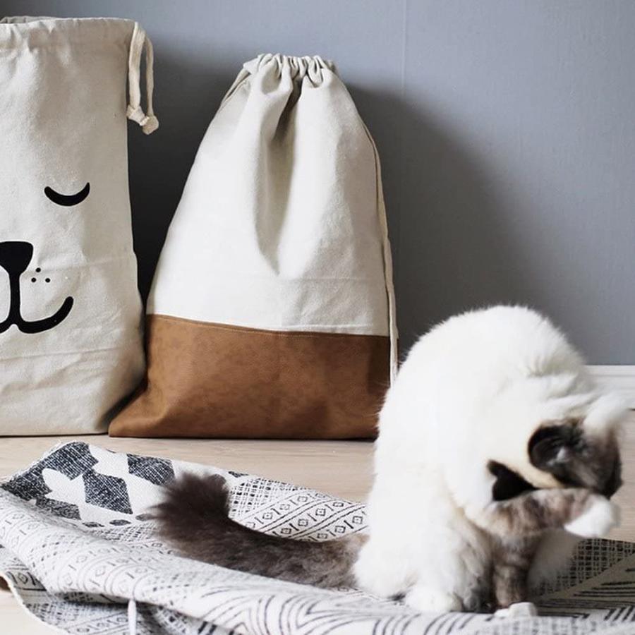 ドッグ 犬 フェイス 巾着 68×48cm / コットン 袋 アメリカ ヨーロッパ