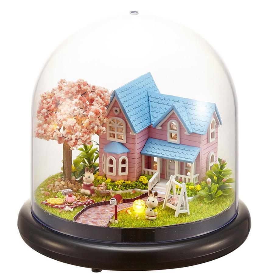 ドールハウス ミニチュア ドーム型 世界を旅するうさぎシリーズ ( 桜の