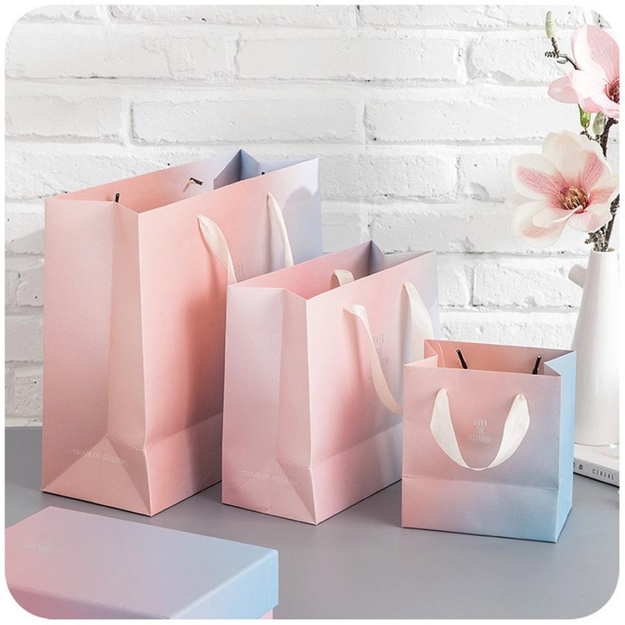 shttown ギフトバッグ 紙袋 5枚セット ピンク／ブルーリボン L 1点限り