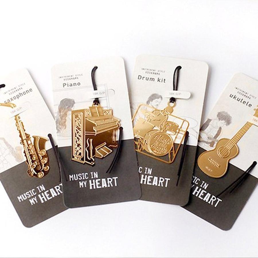しおり ブックマーク 楽器 4つ セット ゴールド 18K 音楽好きの方への