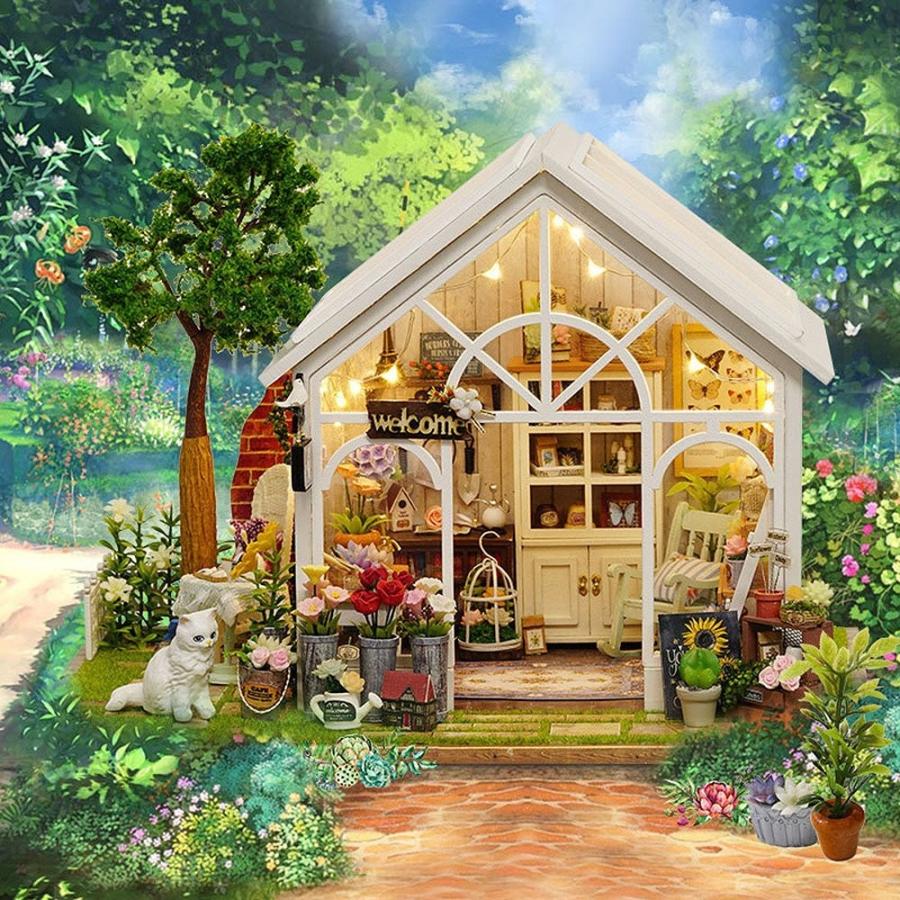 ドールハウス ミニチュア 手作りキット 青いリボンの看板猫がお出迎え