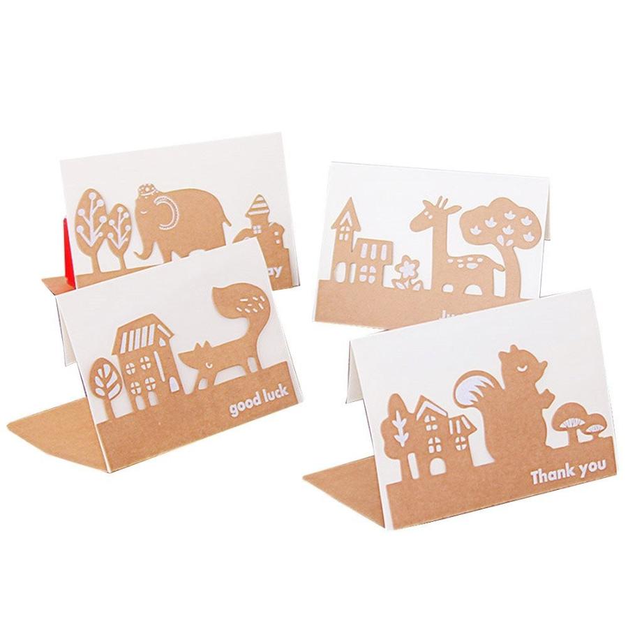 バースデー サンキューカード 森のどうぶつ ナチュラル 切り絵 レトロ ブラウン カード 封筒 4種セット リス ゾウ キリン キツネ me017 ドールハウスと雑貨 Moin Moin 通販 Yahoo ショッピング