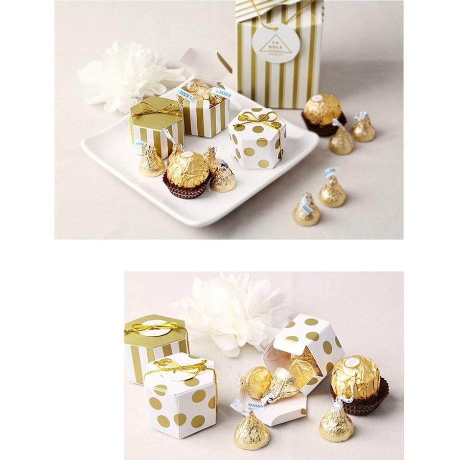 ラッピング ボックス 六角形 水玉 ゴールド 金色 リボン & タグ 付