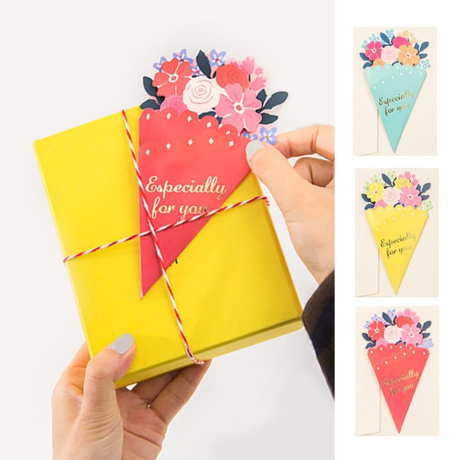 メッセージ カード 花束 花 フラワー ブーケ 型 薔薇 ローズ カード 封筒 3種セット レッド