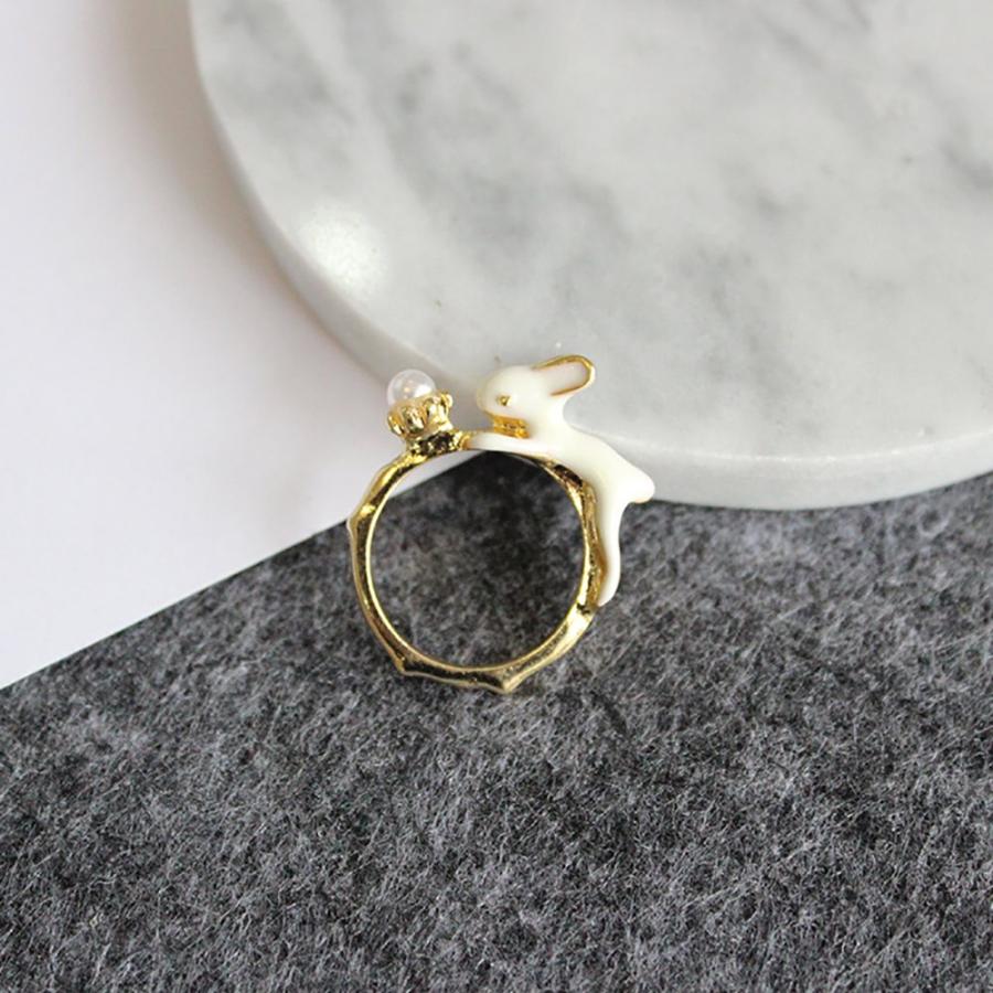 リング 指輪 レディース アクセサリーパール 真珠 白うさぎ 兎 3D 立体