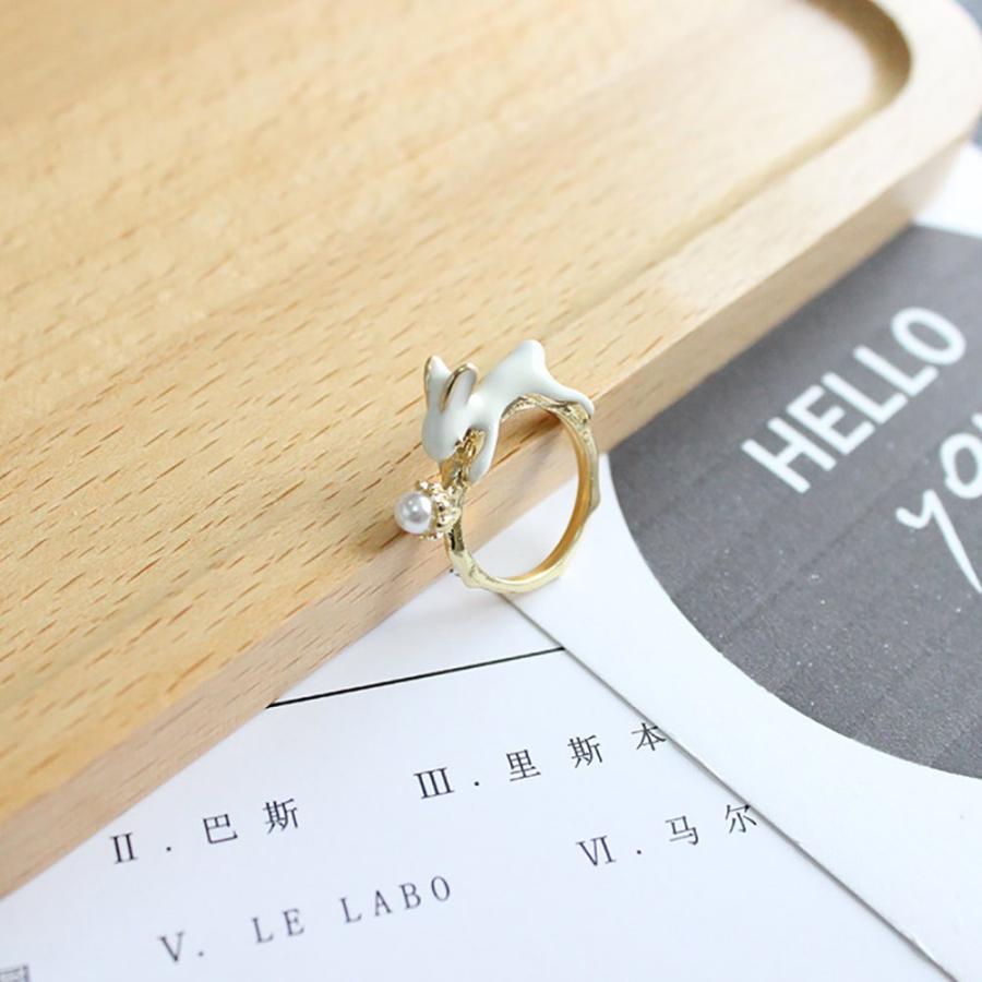 リング 指輪 レディース アクセサリーパール 真珠 白うさぎ 兎 3D 立体