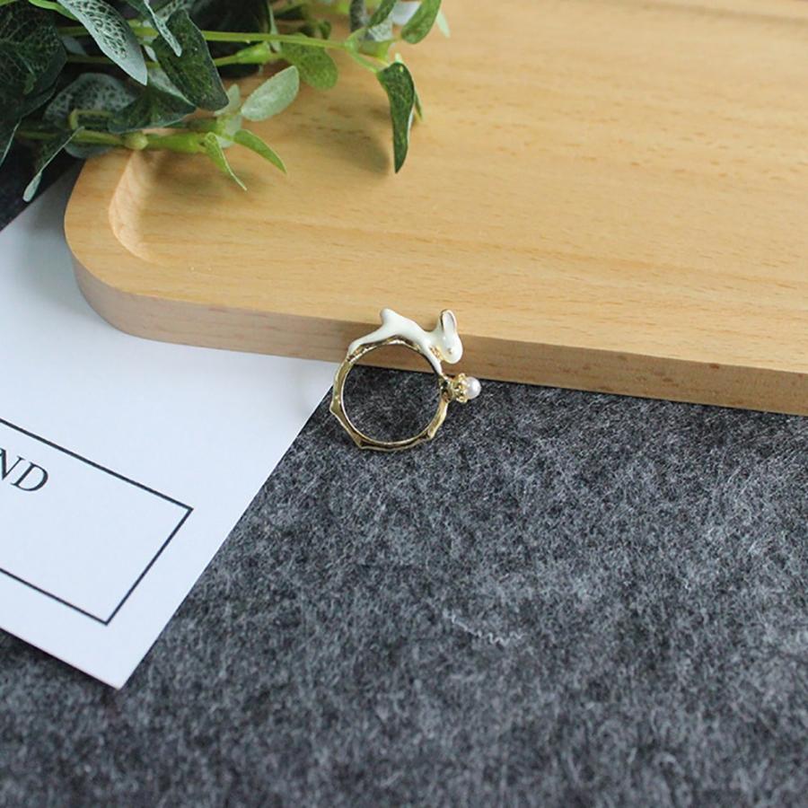 X330 リング 韓国 レディース ゴールド  小ぶり うさぎ プレゼント リング 指輪 レディース アクセサリーパール 真珠 白うさぎ 兎